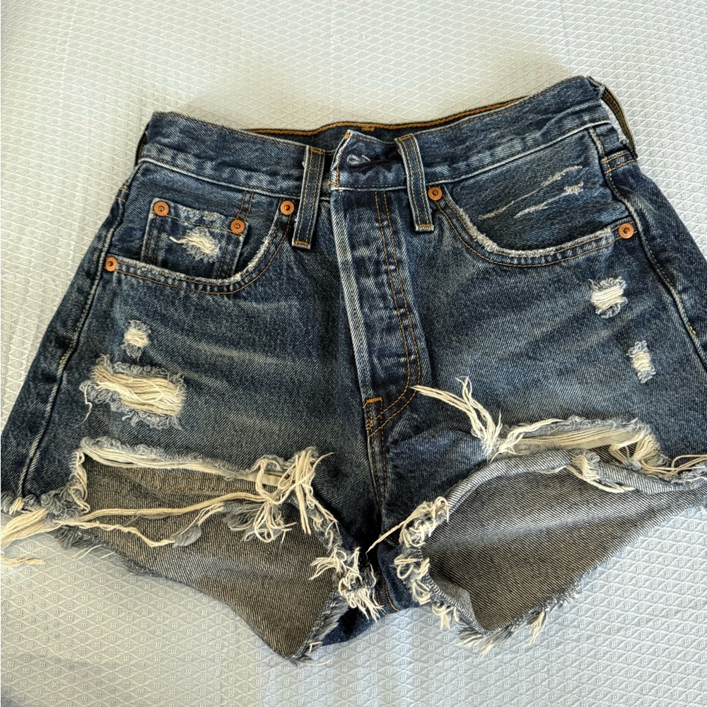 Levi's Distressed Dark Blue Cutoff Denim Shorts